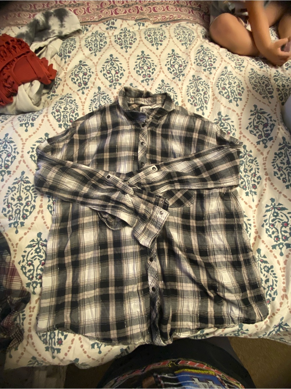 American Eagle Outfitters Black and White Plaid Button-Down Top
